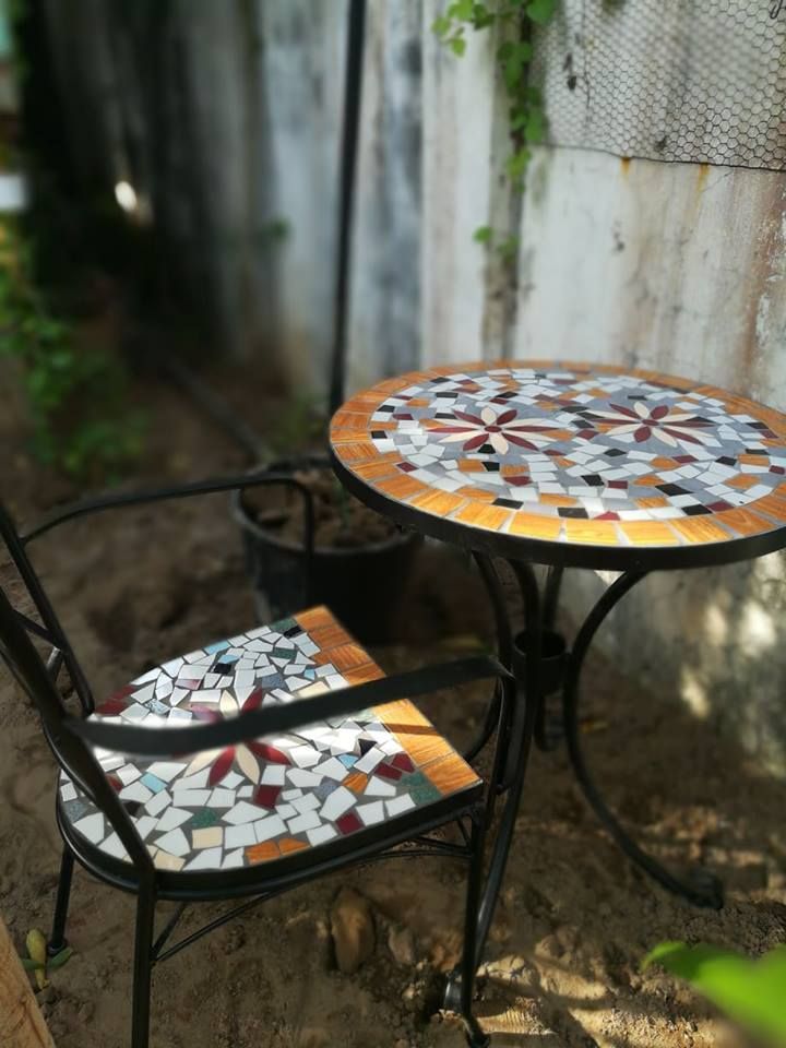  Mosaic hiện đại, bàn gốm tròn, R60cm 