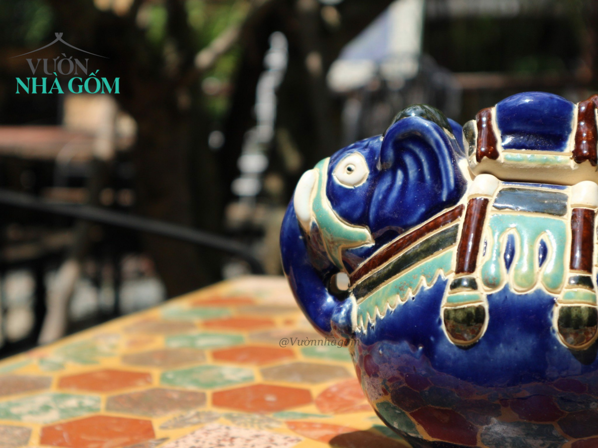  Voi kẹo mập ú tròn xinh, xanh dương đậm, gốm mỹ nghệ Nam bộ, C19 x D21 cm-0101vk4032 