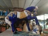  Ngựa gốm mỹ nghệ chạm khắc thủ công men xanh cobalt trổ, H50 cm- SP000220 