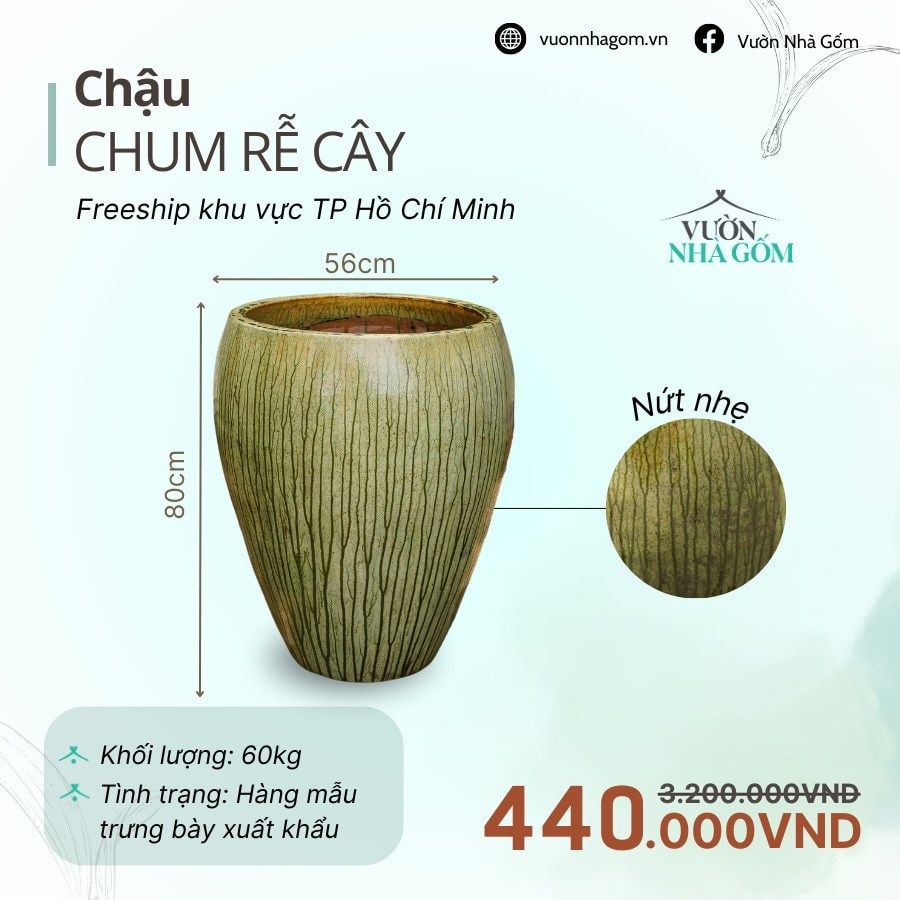  [THANH LÝ GIẢM ĐẾN 80%] Chậu gốm xuất khẩu | Chậu chum rể cây H80cm 