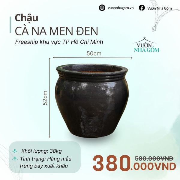  [THANH LÝ GIẢM ĐẾN 80%] Chậu gốm xuất khẩu | Chậu cà na men đen H52cm 