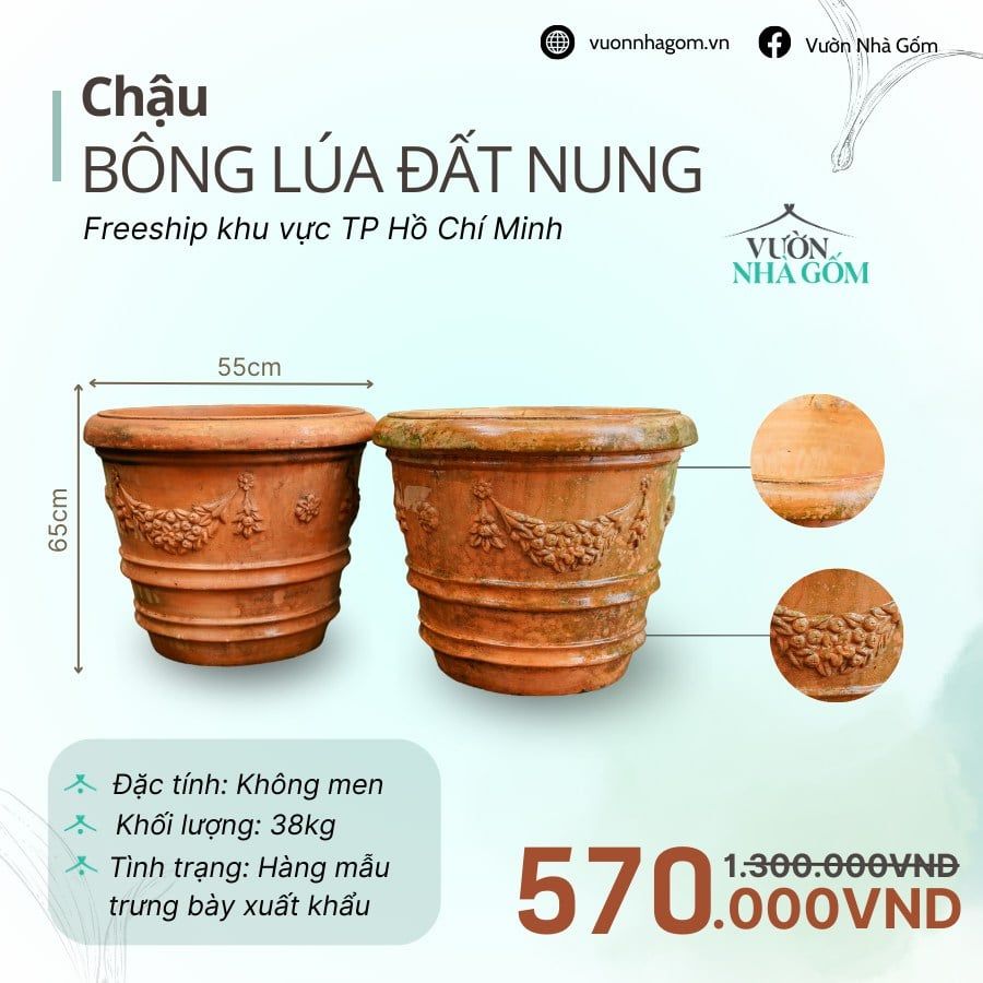  [THANH LÝ GIẢM ĐẾN 80%] Chậu gốm xuất khẩu | Chậu bông lúa đất nung H65cm 