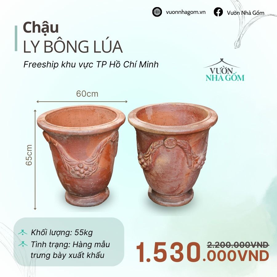  [THANH LÝ GIẢM ĐẾN 80%] Chậu gốm xuất khẩu | Chậu ly bông lúa H65cm 