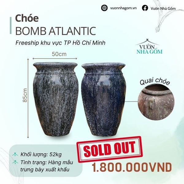  [ĐÃ BÁN] Chậu gốm xuất khẩu | Chậu bomb men chảy H85cm 