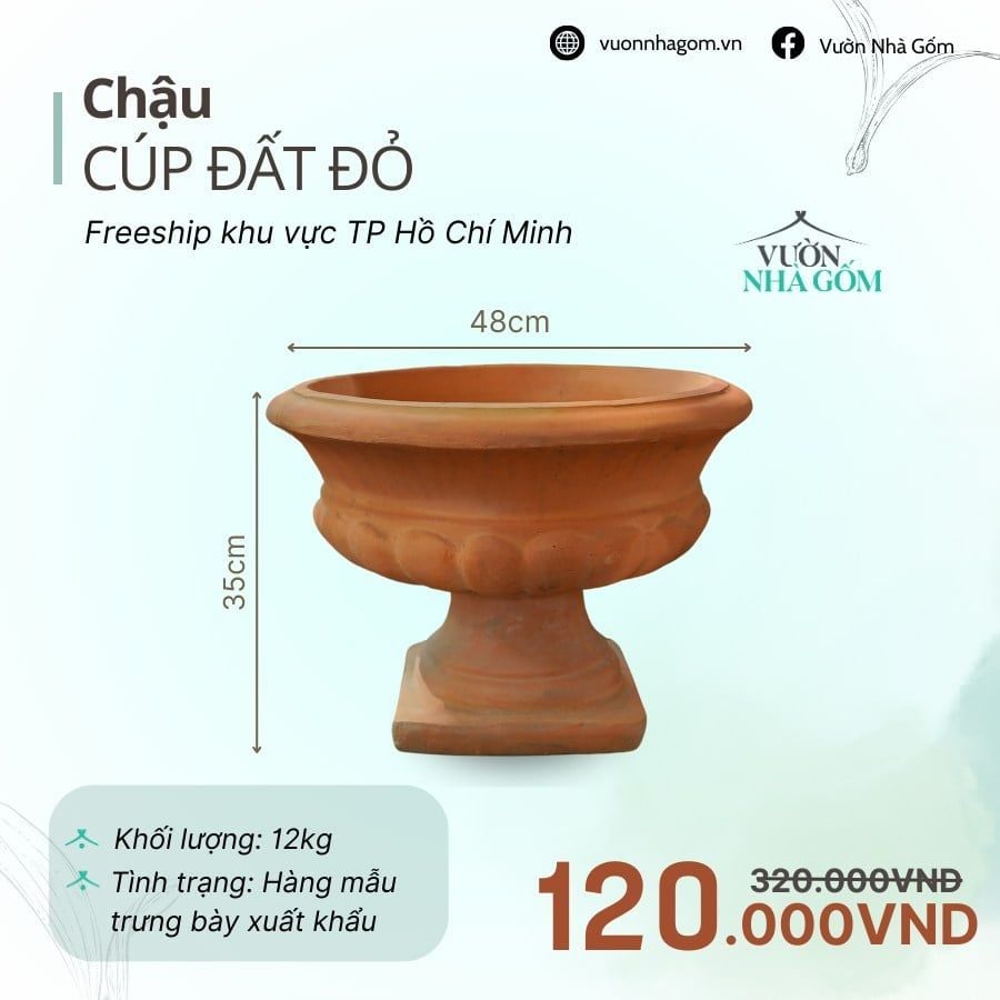 [THANH LÝ GIẢM ĐẾN 80%] Chậu gốm xuất khẩu | Chậu cúp đất đỏ H35 x R48cm 