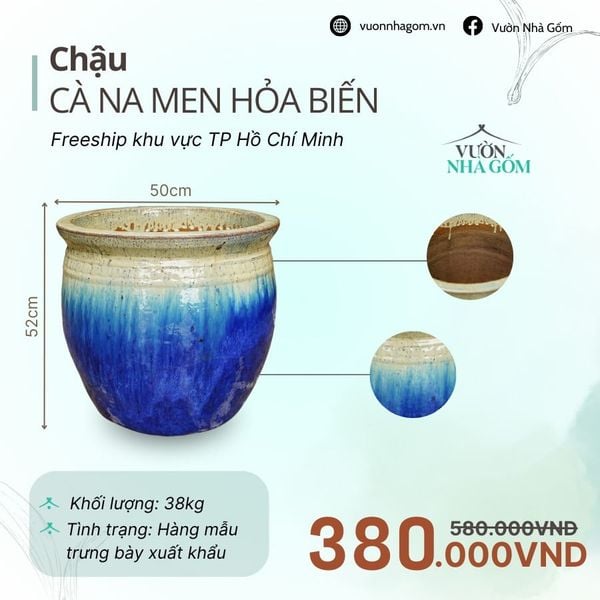  [THANH LÝ GIẢM ĐẾN 80%] Chậu gốm xuất khẩu | Chậu cà na men hoả biến H52cm 