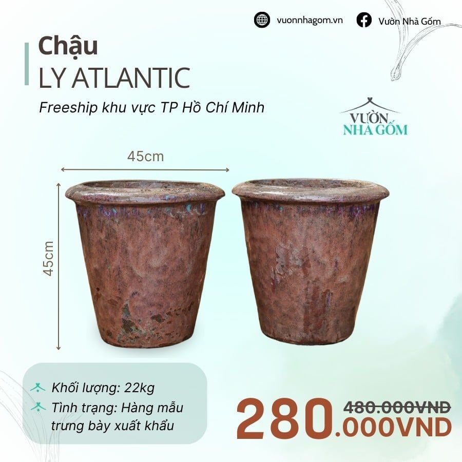  [THANH LÝ GIẢM ĐẾN 80%] Chậu gốm xuất khẩu | Chậu ly atlantic hoả biến H45cm 
