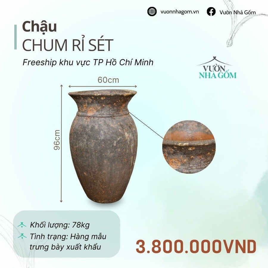  [THANH LÝ GIẢM ĐẾN 80%] Chậu gốm xuất khẩu | Chậu chum men rỉ sét cổ điển H96cm 