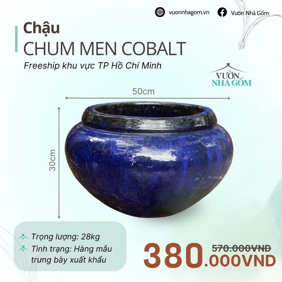  [THANH LÝ GIẢM ĐẾN 80%] Chậu gốm xuất khẩu | Chậu chum men cobalt H30cm 