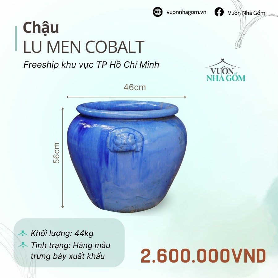  [THANH LÝ GIẢM ĐẾN 80%] Chậu gốm xuất khẩu | Chậu lu men cobalt H56cm 