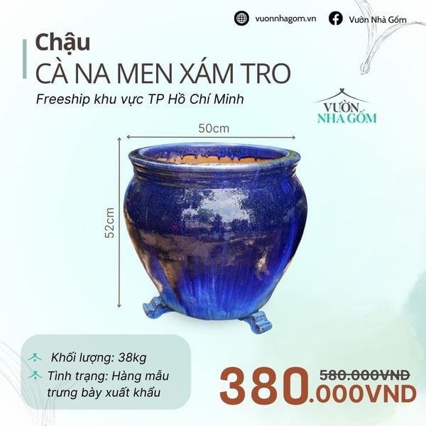  [THANH LÝ GIẢM ĐẾN 80%] Chậu gốm xuất khẩu | Chậu cà na men xám tro H52cm 