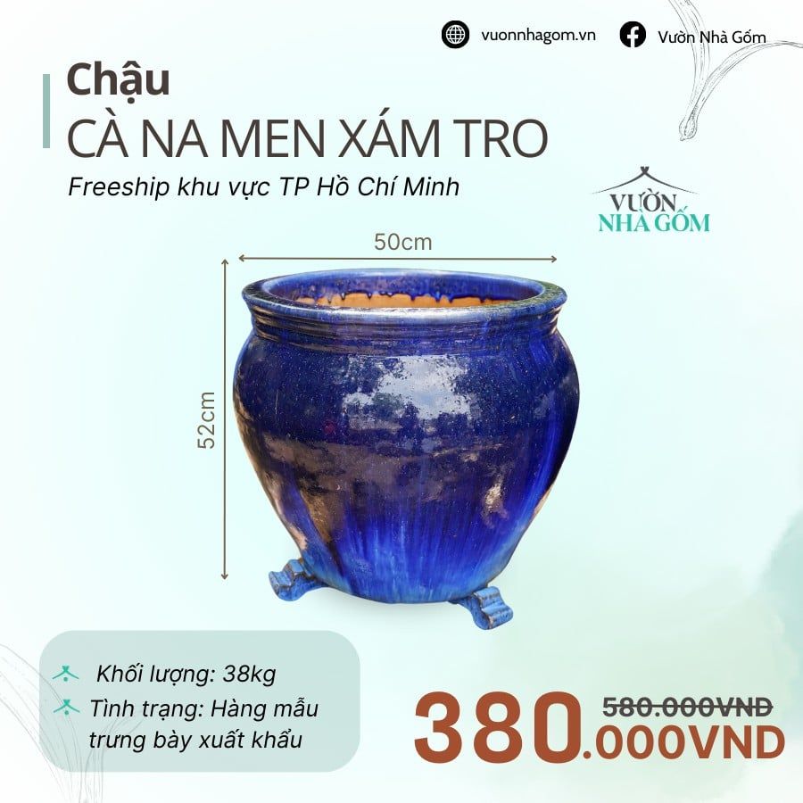  [THANH LÝ GIẢM ĐẾN 80%] Chậu gốm xuất khẩu | Chậu cà na men xám tro H52cm 