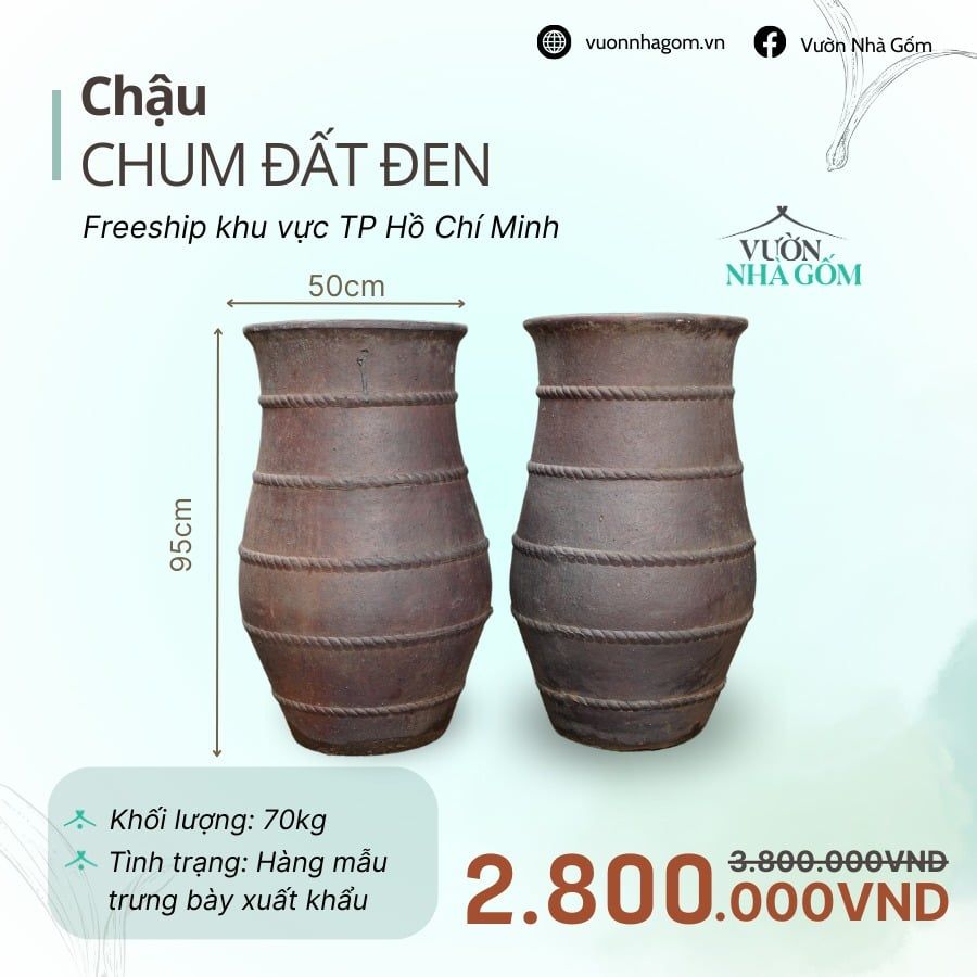  [THANH LÝ GIẢM ĐẾN 80%] Chậu gốm xuất khẩu | Chậu chum đất đen H95cm 