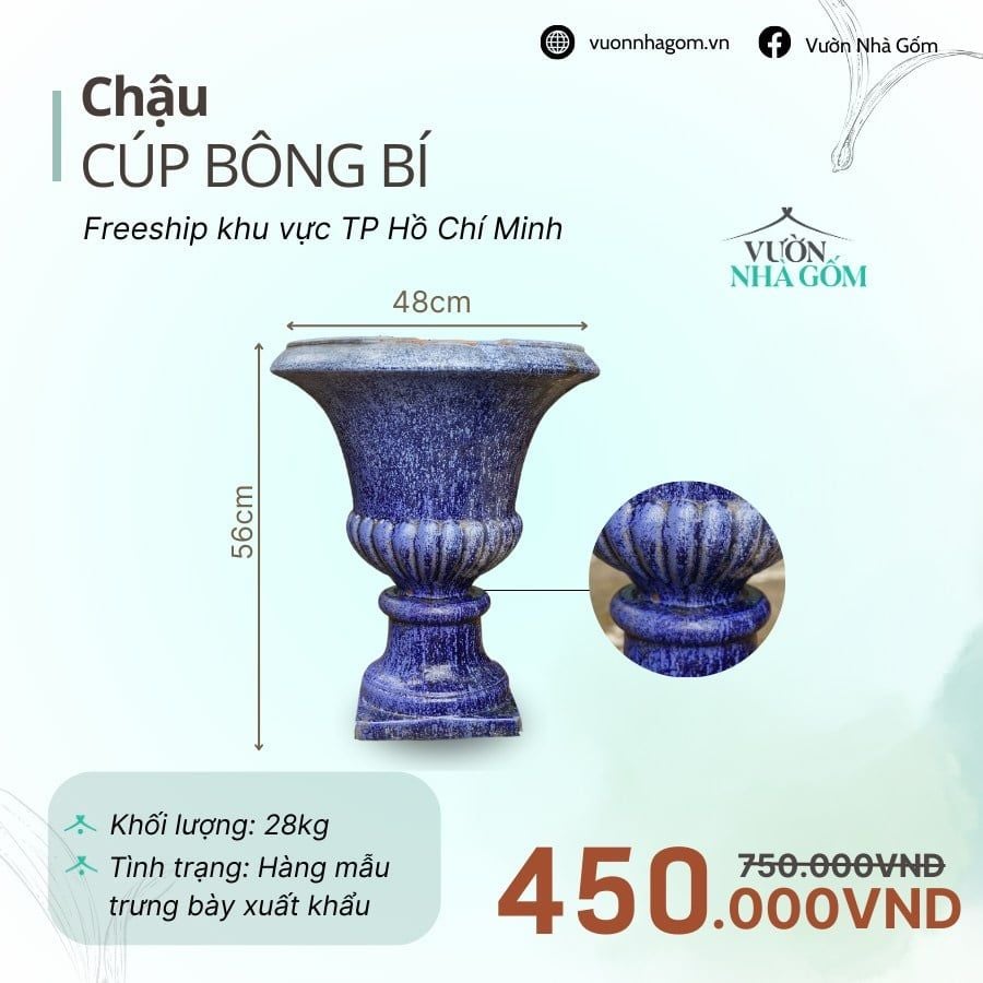  [THANH LÝ GIẢM ĐẾN 80%] Chậu gốm xuất khẩu | Chậu cúp bông bí H56cm 
