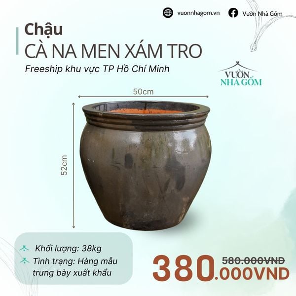  [THANH LÝ GIẢM ĐẾN 80%] Chậu gốm xuất khẩu | Chậu cà na men xám tro H52cm 