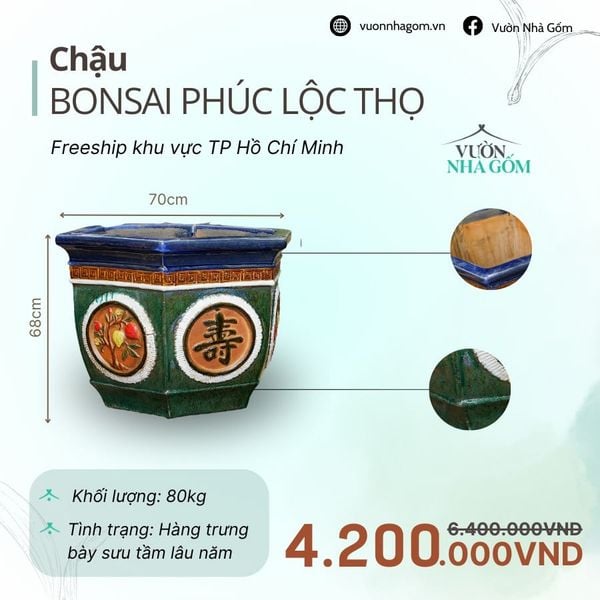  [THANH LÝ GIẢM ĐẾN 80%] Chậu gốm xuất khẩu | Chậu bonsai Phúc Lộc Thọ R70cm 