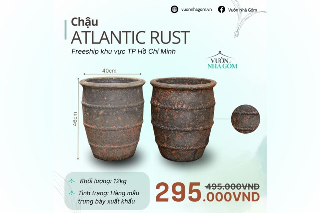  [THANH LÝ GIẢM ĐẾN 80%] Chậu gốm xuất khẩu | Chậu atlantic rust H48cm 