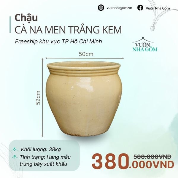  [THANH LÝ GIẢM ĐẾN 80%] Chậu gốm xuất khẩu | Chậu cà na men trắng kem H52cm 