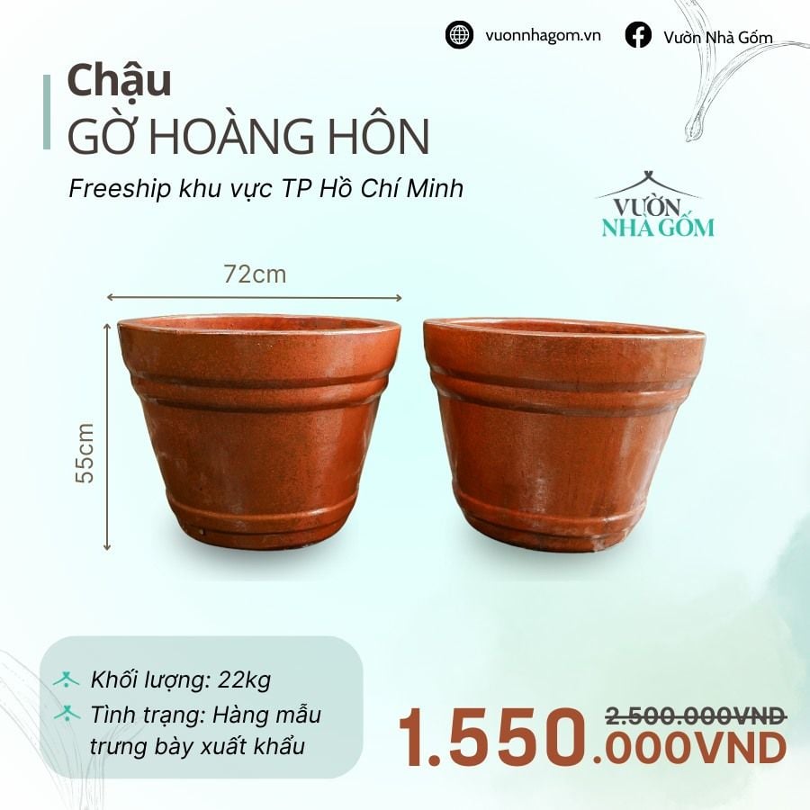  [THANH LÝ GIẢM ĐẾN 80%] Chậu gốm xuất khẩu | Chậu gờ hoàng hôn H55cm 