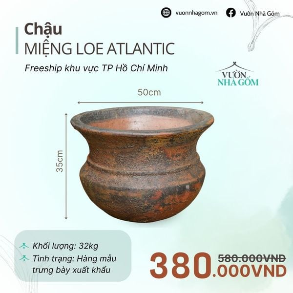  [THANH LÝ GIẢM ĐẾN 80%] Chậu gốm xuất khẩu | Chậu miệng loe atlantic đỏ R50cm 