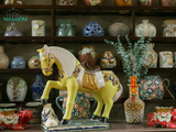  Ngựa gốm mỹ nghệ chạm khắc thủ công men vàng, gốm Nam Bộ D50xR15xC50cm- SP000679 