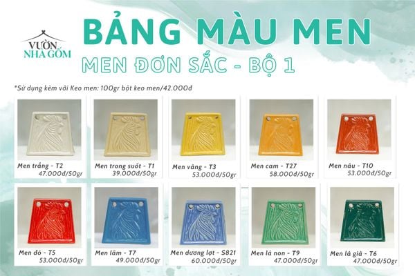  MEN, BỘ MÀU ĐƠN SẮC, MEN PHỦ GỐM 