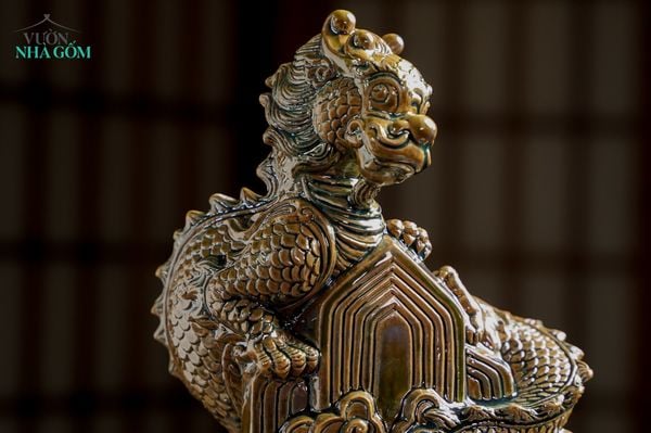  Tượng Rồng Thủ Biên, Men Tro Xanh, Gốm Thủ Biên, Quà tặng cao cấp xuân Giáp Thìn phiên bản giới hạn, C21cm x R19cm- SP002781 