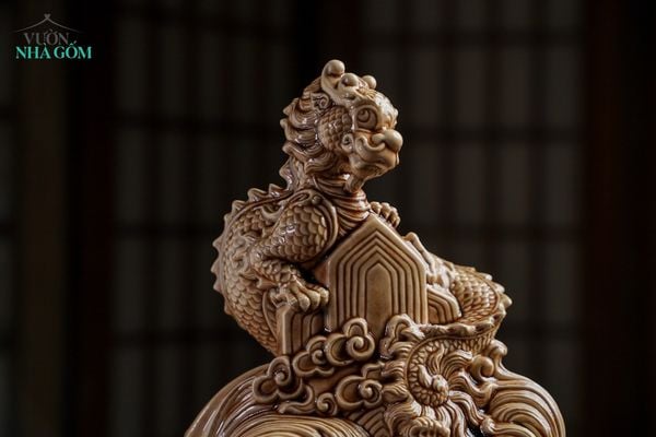  Tượng Rồng Thủ Biên, Men Nâu Mật, Gốm Thủ Biên, Quà tặng cao cấp xuân Giáp Thìn phiên bản giới hạn, C21cm x R19cm- SP002779 