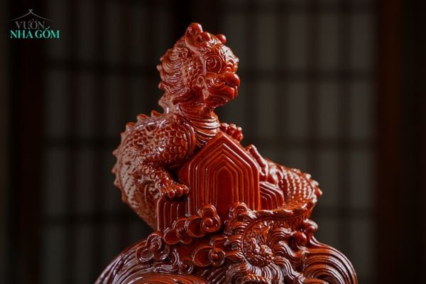  Tượng Rồng Thủ Biên, Men Đỏ Mận, Gốm Thủ Biên, Quà tặng cao cấp xuân Giáp Thìn phiên bản giới hạn, C21cm x R19cm- SP002783 