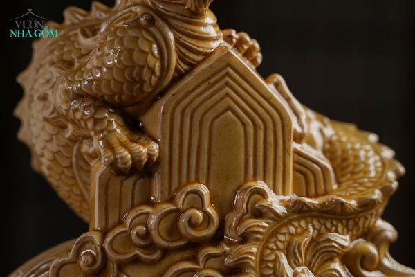  PHIÊN BẢN PREMIUM | Tượng Rồng Thủ Biên, Men Vàng Kim Phiên Bản Đặc Biệt, Gốm Thủ Biên, Quà tặng cao cấp xuân Giáp Thìn, C21cm x R19cm-SP002782 