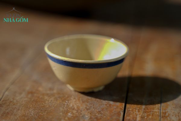  Chén chấm tròn xanh, chén bát Lái Thiêu, C3xR5 cm- 0708b2o032 