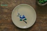  Dĩa dẹt tròn vẽ tay họa tiết bông xanh , chén bát Lái Thiêu, R27xC2 cm- SP000957 