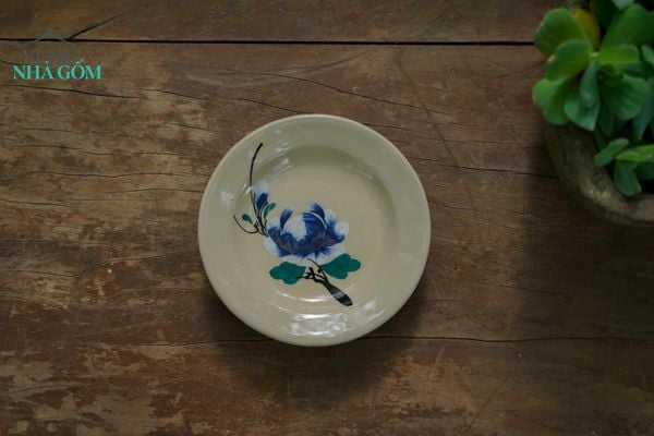  Dĩa tròn vẽ tay họa tiết bông xanh size nhỏ, C3xR15 cm - SP000947 