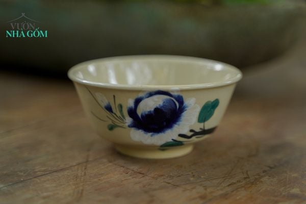  Chén cơm vẽ tay họa tiết bông xanh, chén bát Lái Thiêu, C5xR11 cm-SP000950 