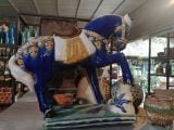  Ngựa gốm mỹ nghệ chạm khắc thủ công men xanh cobalt trổ, H50 cm- SP000220 
