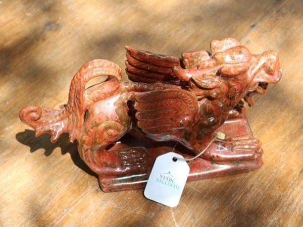  Tượng Tỳ hưu men đỏ hoàng hôn, gốm mỹ nghệ Nam bộ, C20 x D30cm-0106h5u043 