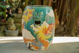  Đôn trống Song Long Tranh Châu tay cầm hình khối, màu xanh ngọc, gốm mỹ nghệ Nam Bộ, C45 x R35cm-SP002772 