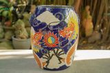  Đôn trống Song Long Tranh Châu tay cầm hình khối, màu xanh cobalt, gốm mỹ nghệ Nam Bộ, C45 x R35cm-SP002772 