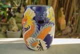  Đôn trống Song Long Tranh Châu tay cầm hình khối, màu xanh cobalt, gốm mỹ nghệ Nam Bộ, C45 x R35cm-SP002772 