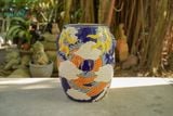  Đôn trống Song Long Tranh Châu tay cầm hình khối, màu xanh cobalt, gốm mỹ nghệ Nam Bộ, C45 x R35cm-SP002772 