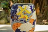  Đôn trống Song Long Tranh Châu tay cầm hình khối, màu xanh cobalt, gốm mỹ nghệ Nam Bộ, C45 x R35cm-SP002772 