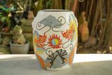  Đôn trống Song Long Tranh Châu tay cầm hình khối, màu trắng, gốm mỹ nghệ Nam Bộ, C45 x R35cm-SP002772 