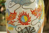  Đôn trống Song Long Tranh Châu tay cầm hình khối, màu trắng, gốm mỹ nghệ Nam Bộ, C45 x R35cm 