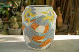  Đôn trống Song Long Tranh Châu tay cầm hình khối, màu trắng, gốm mỹ nghệ Nam Bộ, C45 x R35cm-SP002772 