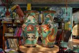  Bình Song Long Tranh Châu size nhỏ, men xanh đồng trổ bông, gốm mỹ nghệ Nam Bộ, H40 cm- SP001392 
