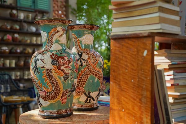  Bình Song Long Tranh Châu size lớn, men xanh đồng trổ bông, gốm mỹ nghệ Nam Bộ, H53 cm- SP001393 