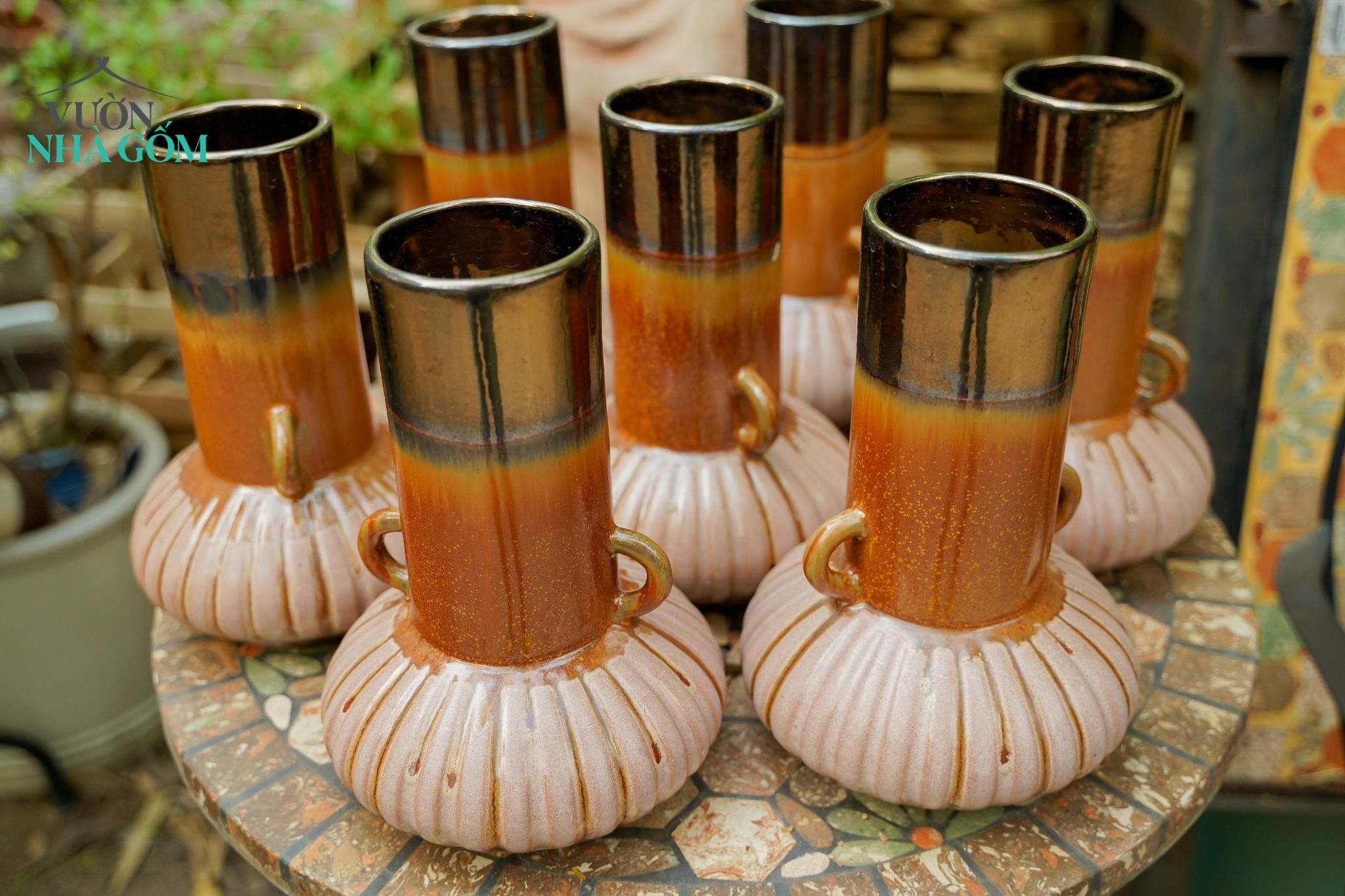  [NHÓM THANH LÝ - GIẢM 65%] Bình trụ hai quai, men chảy hiệu ứng, bình tiêu chuẩn xuất khẩu, C28xR10cm - SP001658 