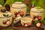  Thố gốm họa tiết vẽ trái Măng cụt, Gốm Thủ Biên, Bộ 6 thố 
