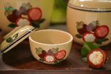  Thố gốm họa tiết vẽ trái Măng cụt, Gốm Thủ Biên, Bộ 6 thố 
