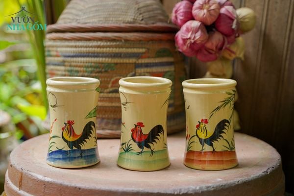  Ống đũa vẽ tay Con Gà, sản xuất thủ công, gốm Thủ Biên, C15 x R10cm- 10170ga180 